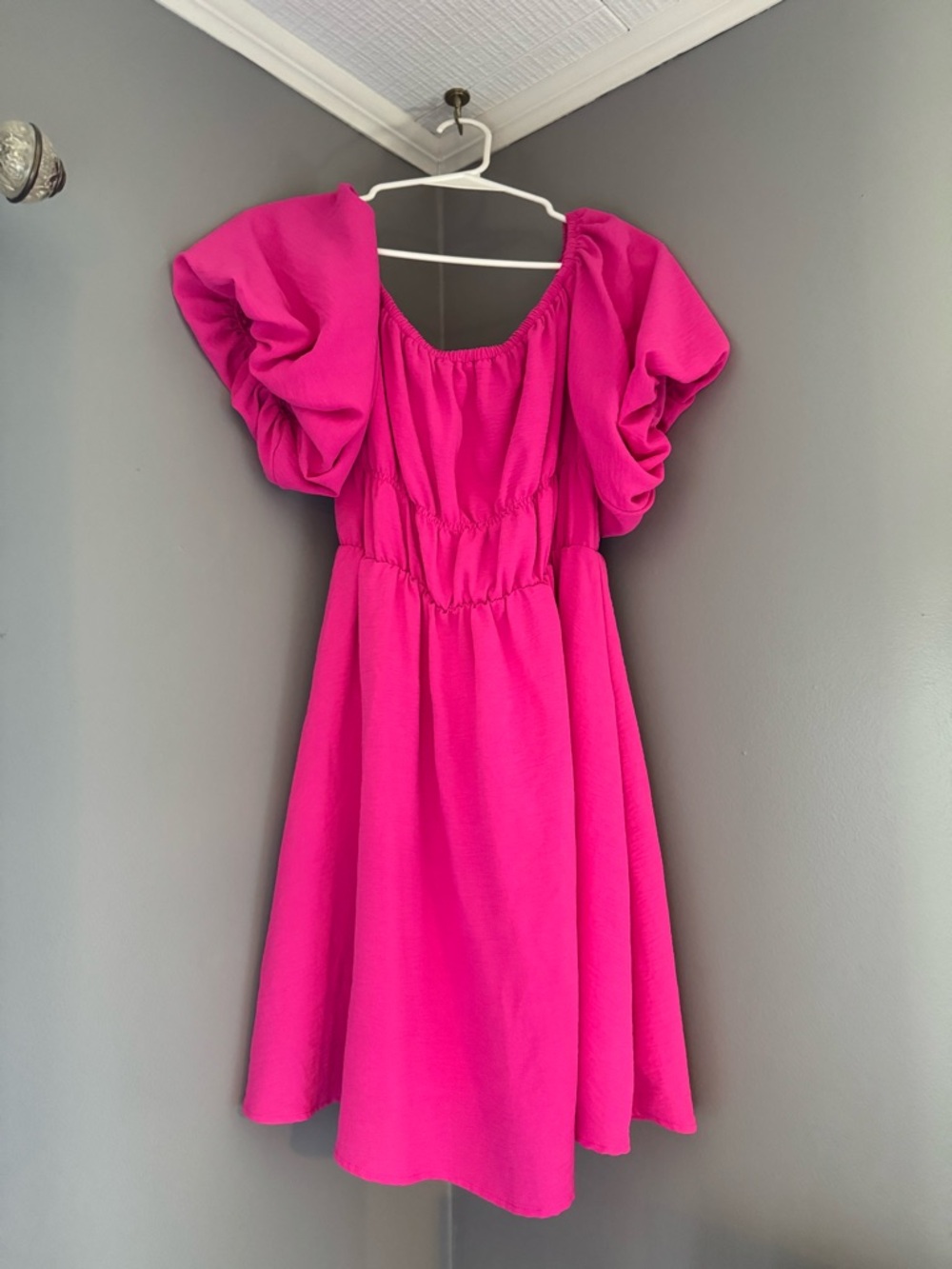 Hot Pink Puff Sleeve Dress